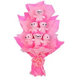 Splendid Arrangement of 6 Pink Teddies in a Bouquet