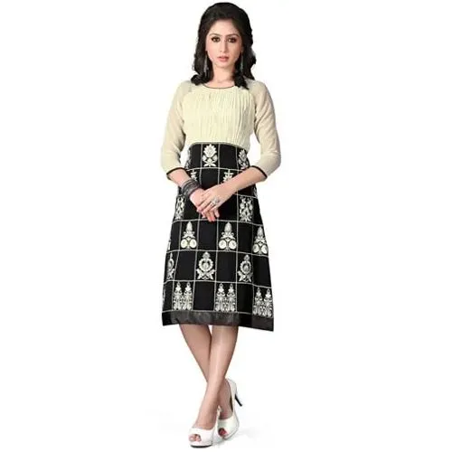 Exclusive Georgette Embroidered Kurti in Beige and Black Colour