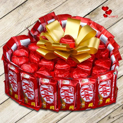 Luxurious Heart Shape Bouquet of Nestle Kitkat with Handmade Chocolates