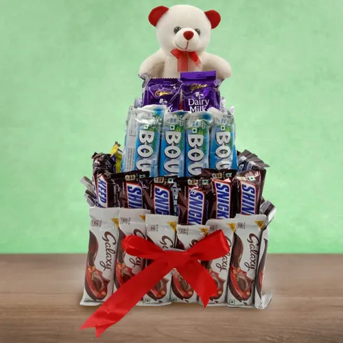 Special 4 Tier Tower Arrangement of Mixed Chocolates n Teddy