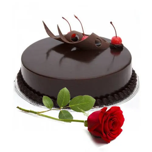 Online Eggless Chocolate Cake with Single Rose