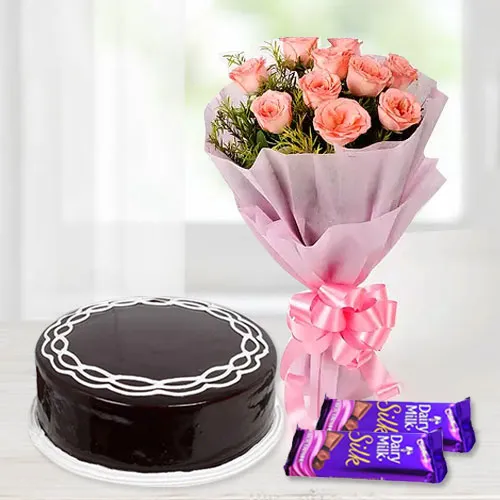 Tasty Chocolate Cake with Rose Bouquet N Cadbury
