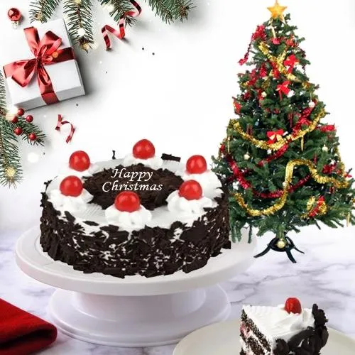 Indulgent Black Forest Cake with Christmas Tree