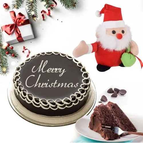 Chocolaty Cake N Santa Clause Gift Combo for Xmas Celebration