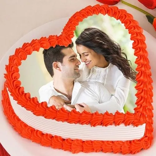 Sensational Heart Shape Photo Cake for Kiss Day