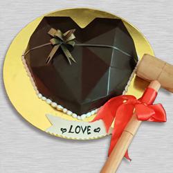 Sumptuous Heart Shape Chocolate Smash Cake with Hammer