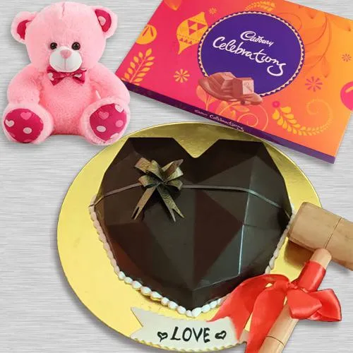 Amazing Heart Shape Smash Cake with Hammer, Cadbury Celebrations n Teddy