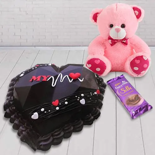Designer Heartbeat PiÃ±ata Cake with Teddy n Cadbury Dairy Milk Silk Chocolate Bar