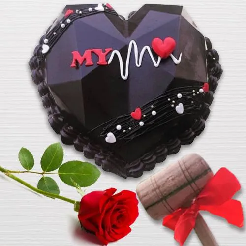 Exclusive Heart Shape Smash Cake with Single Rose