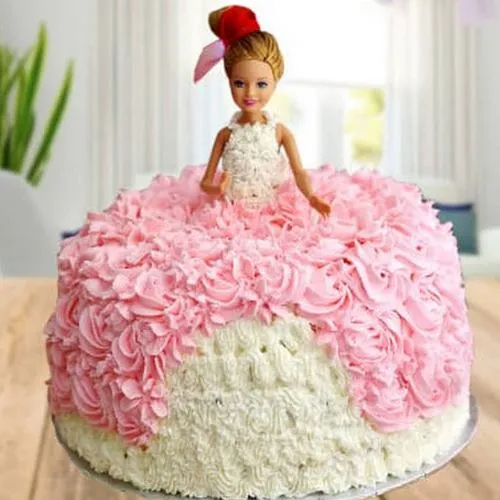 Sweet White Forest Barbie Cake for Kids Party