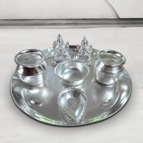 Send Silver Plated Puja Thali with Silver Plated Lakshmi Ganesha