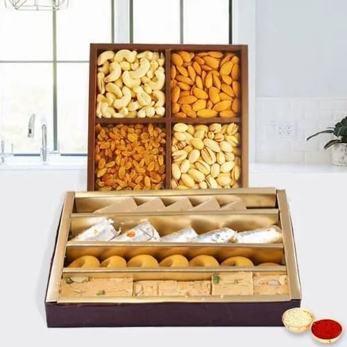 Yummy Assorted Dry Fruits with Assorted Haldirams Sweets Combo