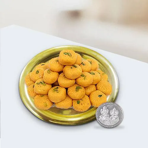 Haldirams Ladoo N Gold Plated Thali , Free Coin