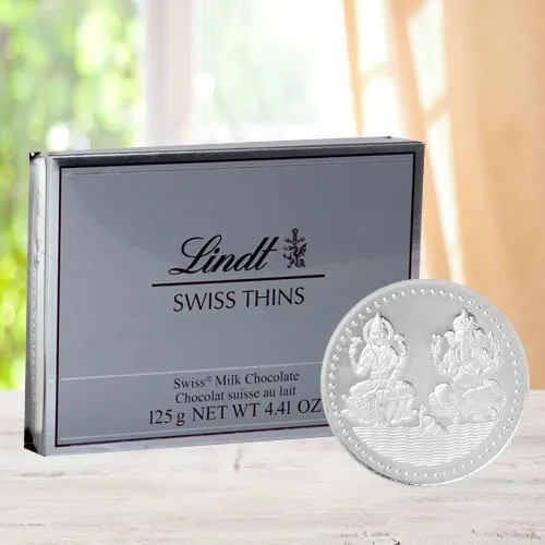 Lindt Chocolates with free silver plated coin for Diwali.