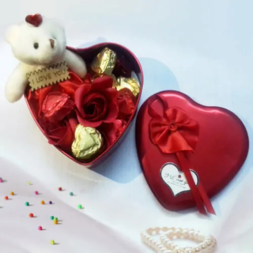 Enjoyable Combo of Handmade Chocolates, Teddy n Roses