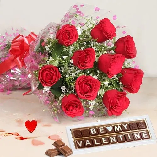 Delectable V-day Combo of Be My Valentine Chocolate N Roses Bouquet