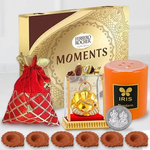 Ferrero Rocher Chocolates with Dry Fruits, Ganesh Idol n Aroma Candle for Diwali