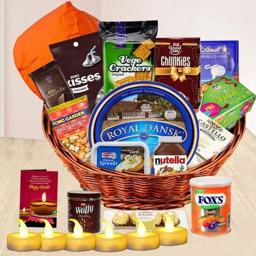Amazing Cookies, Chocolates, Crackers, Cheese Spread N Assortments Diwali Gift Basket