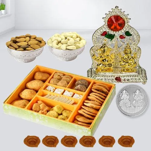 Mouth-watering Diwali Sweets with Dry Fruits, Snack n Laxmi Ganesh Mandap, Coin n Free Diya
