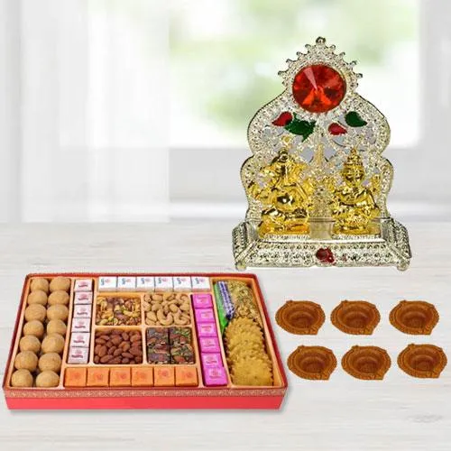 Magnificent Diwali Sweets n Snacks Combo with Laxmi Ganesh Mandap, Free 6 Diya