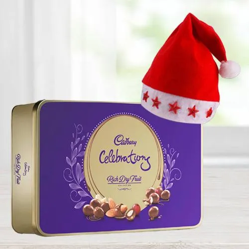 Exclusive Cadbury Dairy Milk Rich Dry Fruit Box N Santa Claus LED Lighting Cap