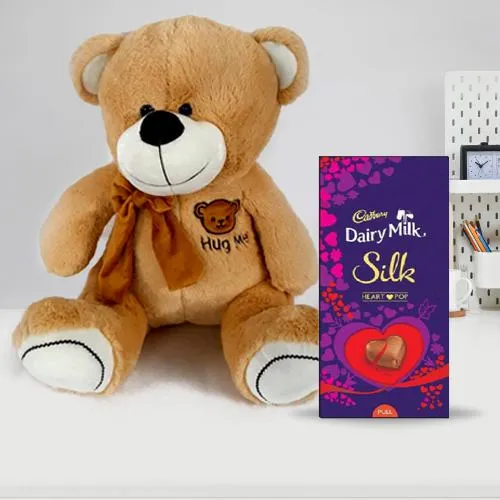 Dazzling Hug Day Gift of Hug Me Teddy N Chocolate