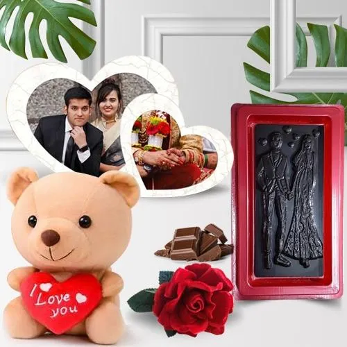 Exclusive Personalized Photo Frame, Teddy n Chocolate Gift Combo for Dear Wife