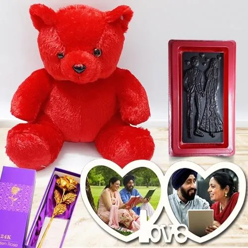 Remarkable Personalized Photo Frame with Chocolates, Teddy n Roses Gift Combo