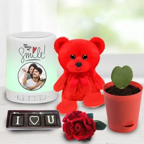 Impressive Valentine Gift of Bluetooth Speaker with Chocolate, Teddy n Rose