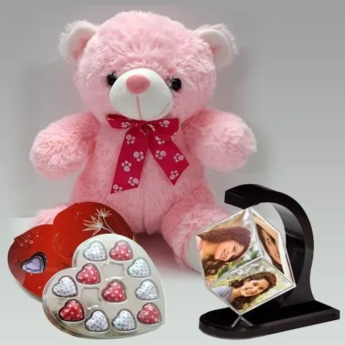 Impressive V-day Selection of Photo Revolving Stand with Teddy n Chocolate