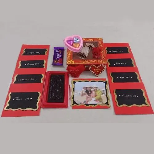 Attractive Valentine Week Gift Box of Personalized Photo, Message n Goodies