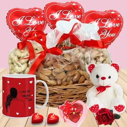 Magnificent Dry Fruits Basket with Valentine Delights