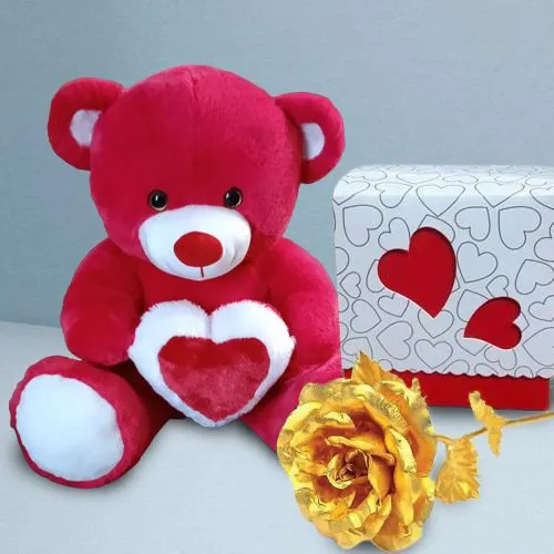 Mesmerizing Teddy, Chocolates n Rose Gift Combo for Your Valentine
