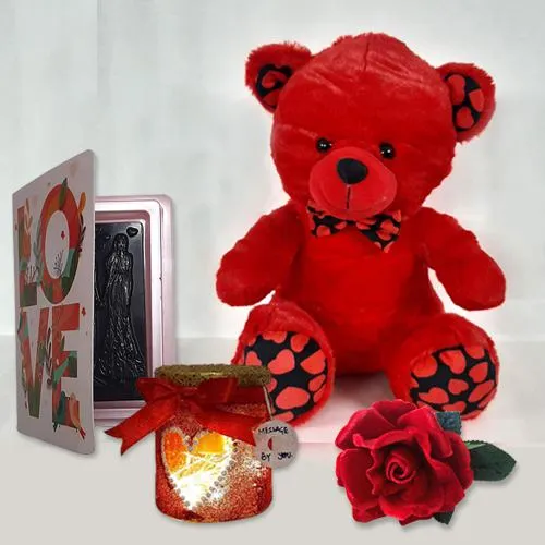 Lovely Valentine Combo of Teddy with LED Lamp n Love Chocolate