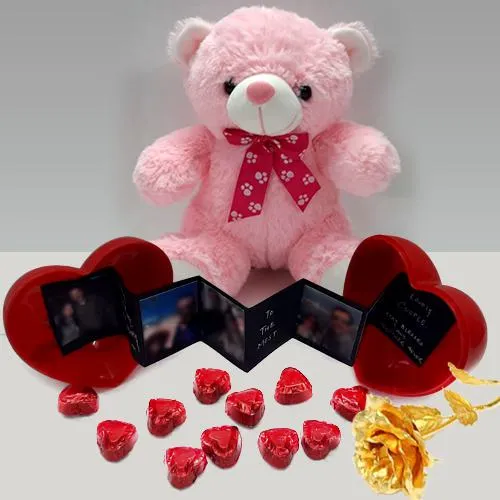 Outstanding V-day Gift of Personalized Box with Teddy n Rose for Girlfriend