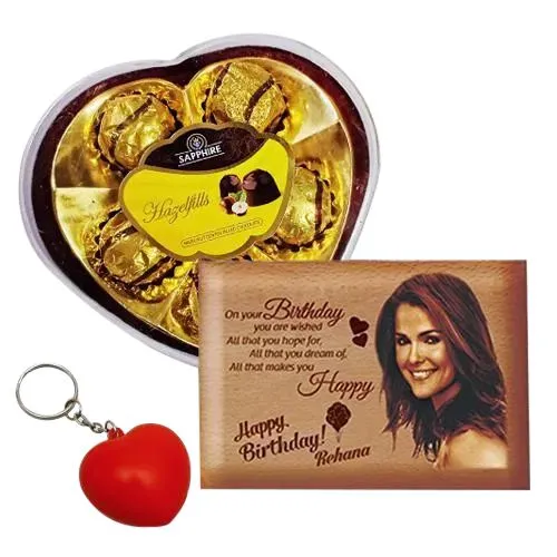 Wonderful Personalized Love Frame, Heart Key Ring n Sapphire Chocolates