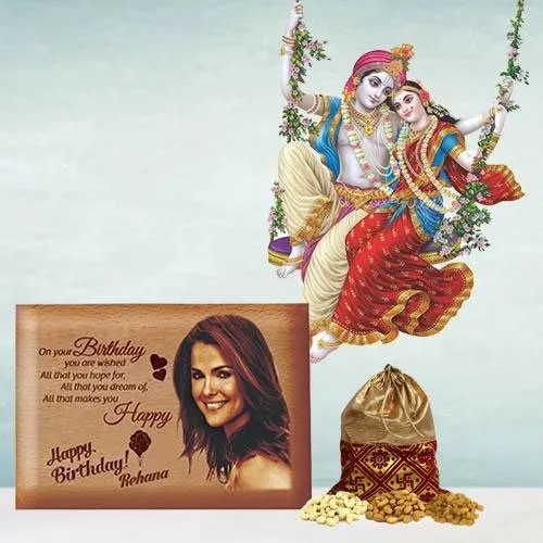 Amazing Personalized Love Frame with Radha Krishna Sticker n Dry Fruits