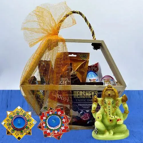 Favorite Diwali Hamper of Chocolates with Glowing Ganesha N Dot Mandala Diya