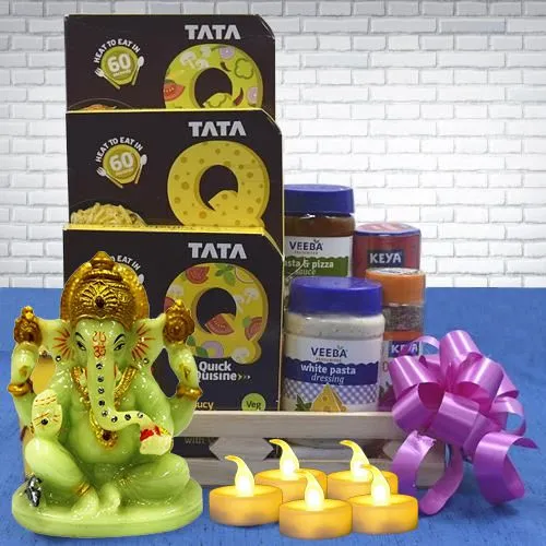 Delicious Pasta n Noodles Gift Hamper with Glowing Ganesha N LED Candles