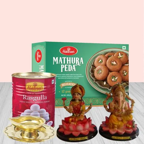 Sublime Lord Idol, Haldiram Sweets n Brass Lamp Diwali Gift