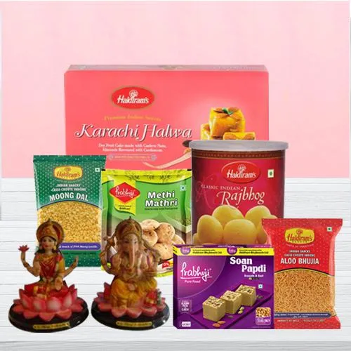 Pious Laxmi-Ganesh Idol with Haldirams Diwali Mithai and Snacks Assortment