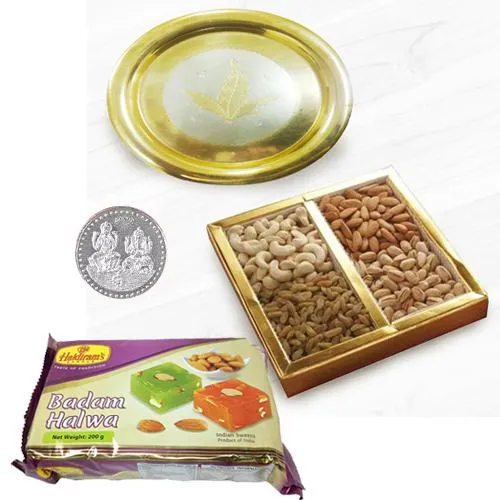 Blissful Gift of Dry Fruits with Puja Thali N Haldiram Sweets