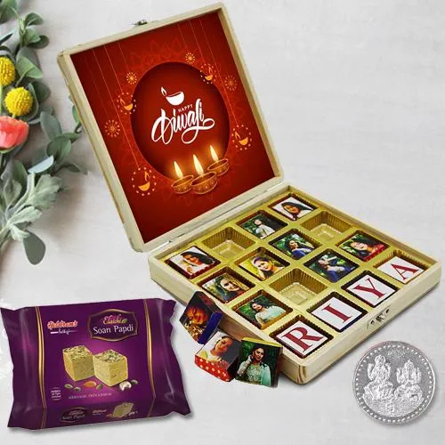 Lovely Personalized Gift of Chocolate Box with Picture N Message N Haldiram Sweets
