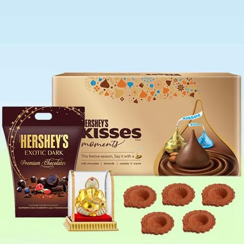 Joyful Deepavali Combo of Hersheys Chocolates with Vighnesh Idol