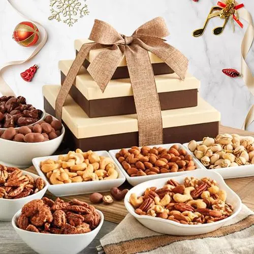 Luscious Triple Tier of Assorted Nuts for Xmas