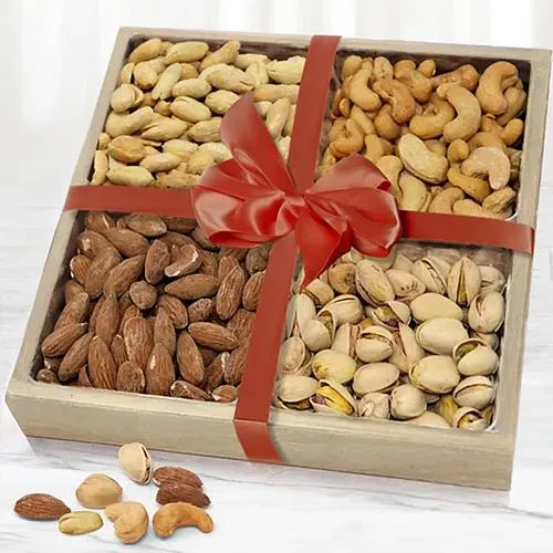 Enchanting Wooden Tray of Salted Dry Fruits for Christmas Gift
