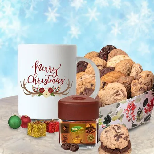 Ideal Personalized Gift of White Merry Christmas Mug with Coffee n Cookies
