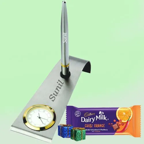 Amazing Xmas Personalized Gift of Pen n Stand with Chocolates