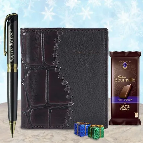 Fancy Personalized Mens Wallet with Laser Pen n Cadbury Bournville