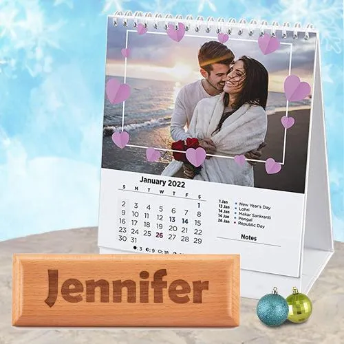 Stunning Personalized Engraved Wooden Name Plate with Desk Calendar